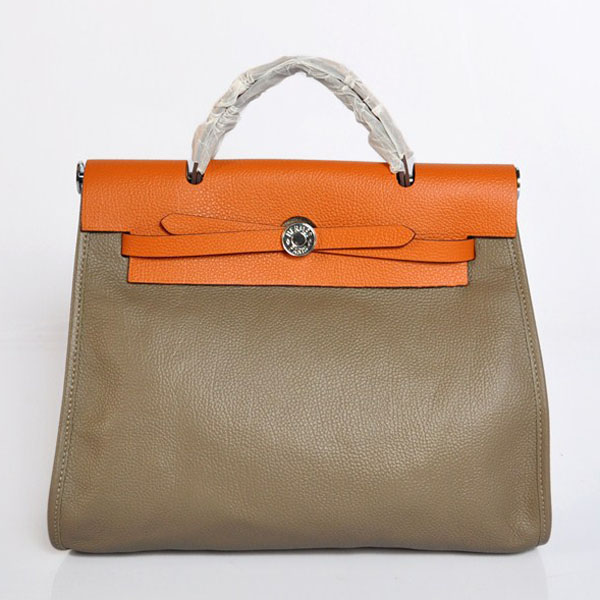 7A Replica Hermes Gery/Orange Kelly 32cm Togo Leather Bag 1689